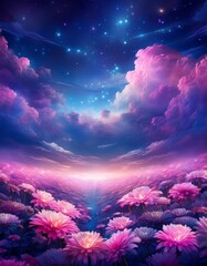 Wall Mural - chrysanthemum flowers field against the sky in painting style image, part 4