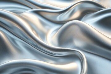 Poster - Soft silver satin fabric drapes gracefully creating elegant waves and reflections in soft light