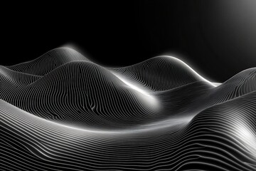 Poster - Black and white abstract landscape with flowing lines and smooth curves creating a dynamic visual texture
