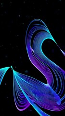 Poster - Dynamic flow of neon light waves on black background with futuristic digital swirls