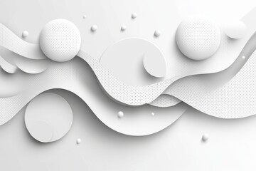 Aufkleber - Abstract design featuring white circular shapes and flowing lines on a light background