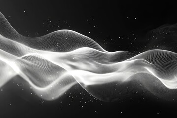 Poster - Elegant fluid wave patterns creating a mesmerizing visual of light and motion over a dark background