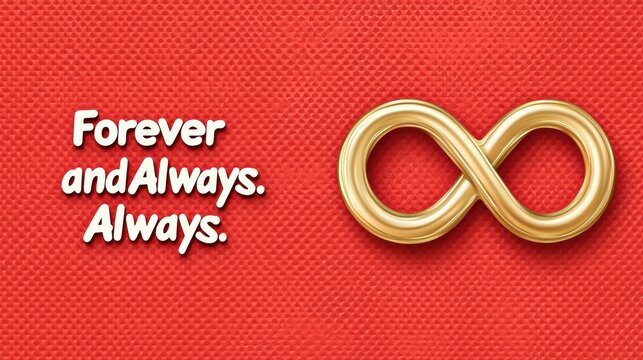 A golden infinity symbol on a red background.