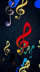 Poster - Colorful musical notes dance in motion against dark backdrop