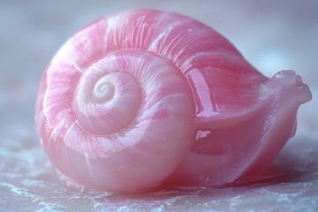 Poster - Pink spiral shell resting on a smooth surface captures the beauty of marine treasures in soft light