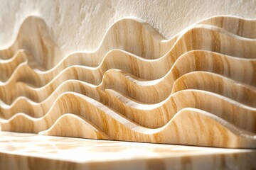 Poster - Elegant wooden wave patterns create a serene decorative element in a contemporary interior design setting