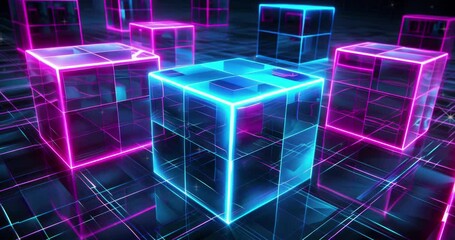 Poster - abstract neon glowing cubes background. abstract digital cubes . abstract background. abstract futur