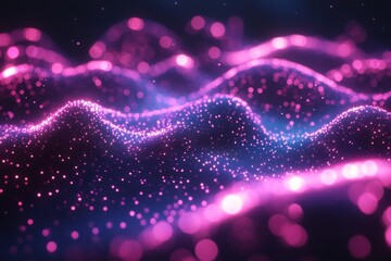 Aufkleber - Vibrant wave patterns illuminated by colorful particles create a mesmerizing visual experience in a digital landscape
