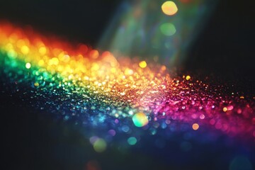 Aufkleber - Colorful glitter shines in a spectrum of hues on a reflective surface illuminated by soft light