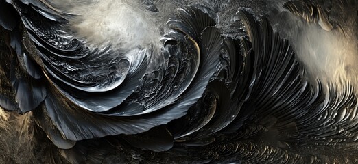 Poster - Abstract black and gold swirling patterns resembling fluid dynamics and natural formations, copy space for text
