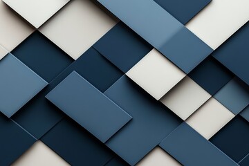 Poster - Abstract composition of layered geometric shapes in varying shades of blue and gray
