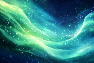 Aufkleber - Bright swirls of green and blue flow against a starry night sky creating a vibrant cosmic atmosphere