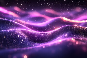 Aufkleber - Vibrant waves of purple and pink light create a mesmerizing cosmic landscape infused with sparkling energy