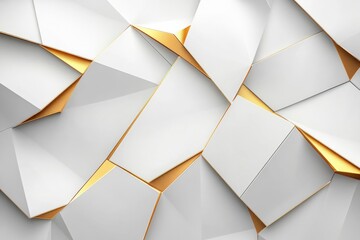 Poster - Abstract geometric pattern of white and gold shapes creating a modern visual effect in a contemporary space