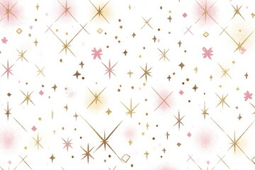 Aufkleber - Shimmering star pattern with pink and gold accents on a white background creating a whimsical and festive atmosphere