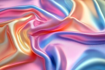 Poster - Beautifully flowing iridescent fabric in shades of pink, blue, and gold showcasing intricate textures and colors