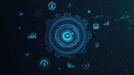 Poster - Abstract Business Concept with Glowing Gear and Data Visualizations