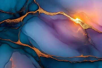 Aufkleber - Smooth abstract design with soothing colors and striking golden accents creates a calming visual experience
