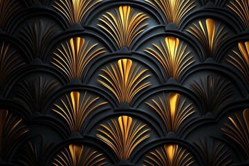 Aufkleber - Elegant black and gold design with intricate leaf patterns showcased in a modern interior setting