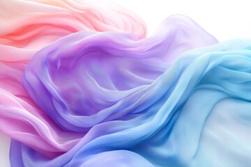 Poster - Colorful silk scarves flowing gracefully in soft light, showcasing a gradient of pastel hues from pink to blue