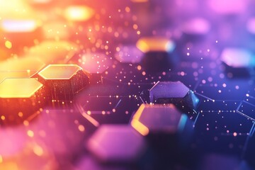 Aufkleber - Bright hexagonal patterns create a captivating visual display in a futuristic digital landscape during twilight hours