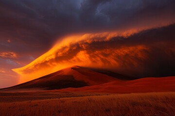 Wall Mural - dramatic sunset storm over rolling hills and grasslands