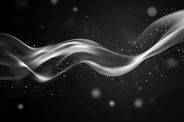 Aufkleber - Flowing abstract lines with particles creating a sense of motion and depth in a dark background
