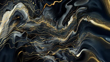 Poster - Intricate black and gold patterns demonstrate fluid art, highlighting movement and texture in a captivating display of creativity