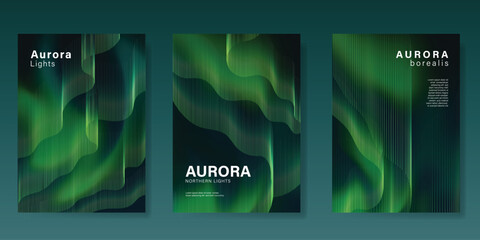 Wall Mural - Modern gradient poster aurora design vector set. Minimalist cover template with vibrant northern light collection. Ideal design for background, social media, cover, banner, flyer, ads.