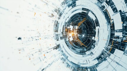 Poster - Abstract digital tunnel with concentric circles, intricate design, and flowing lines.