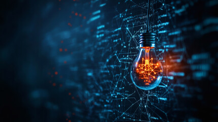 Aufkleber - Light bulb glowing amidst a digital network background