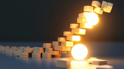 Fototapete - Dynamic light and wooden blocks creating an artistic effect