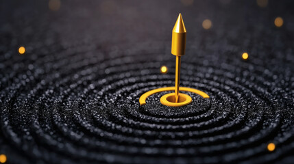 Poster - Golden arrow striking a ripple effect in a dark surface