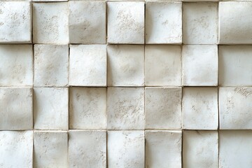 Poster - Textured wall design featuring square tiles in a neutral color palette enhancing modern architectural aesthetics