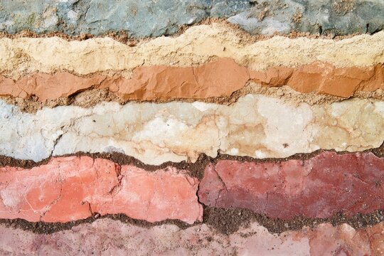 Layers of natural earth showcasing diverse sediment colors and textures found in a geological formation