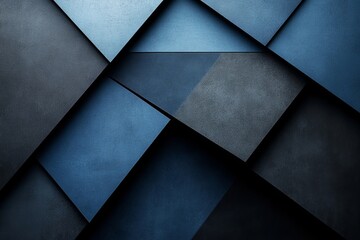 Poster - Different shades of blue create a striking visual arrangement in layered geometric patterns on a textured surface