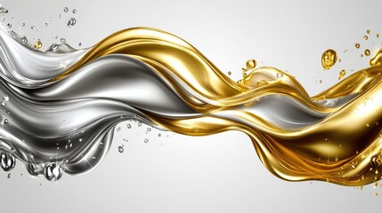 Poster - Radiant golden and silver motion blur streaks sweeping across a neutral background with elegant movement.