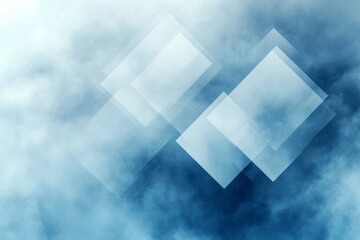 Poster - Abstract blue and white shapes blend with misty clouds creating a tranquil atmosphere at dawn