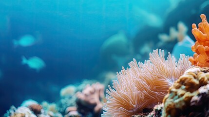 Poster - Soft-focus coral reef-inspired background with blurred blue and turquoise hues.