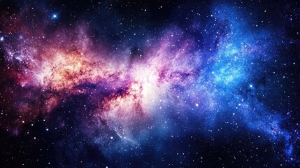 Poster - Soft-focus dreamy purple and blue galaxy bokeh lights floating in a deep space atmosphere.