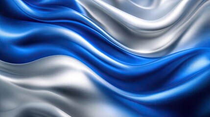Poster - Soft motion blur of deep blue and silver waves flowing across the frame in a smooth effect.