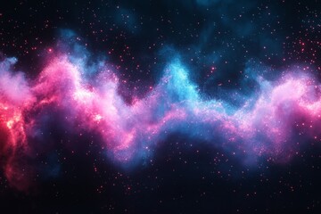 Poster - Vibrant cosmic nebula displaying swirling colors of pink and blue with scattered stars in a dark galaxy background