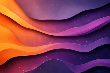 Poster - Vibrant flowing waves in gradient tones of orange, purple, and lavender creating a dynamic abstract design