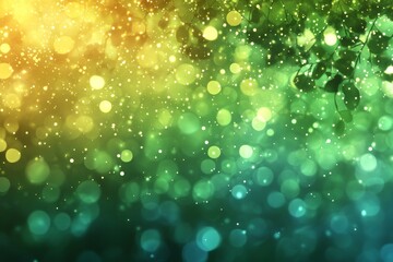 Aufkleber - Vibrant bokeh background with green and golden hues illuminated by soft light at evening