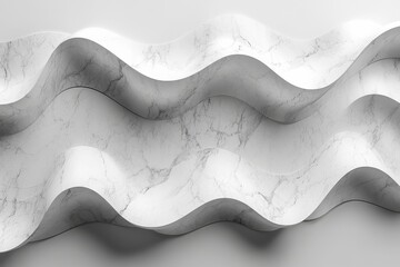 Poster - Creative wavy texture of white marble paper on a flat surface in a minimalist setting