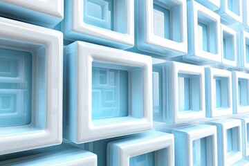 Poster - Modern abstract design featuring layered blue and white cubes in a geometric pattern