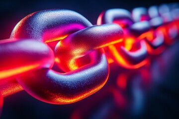 Aufkleber - Vibrant chain links illuminated with neon colors in a dark background showcasing modern digital design elements