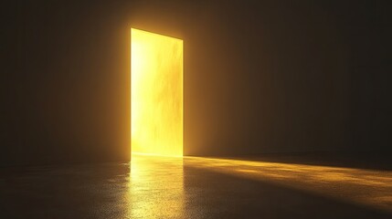 Poster - Yellow light glowing subtly in the dark, casting abstract, shimmering reflections across a surface.