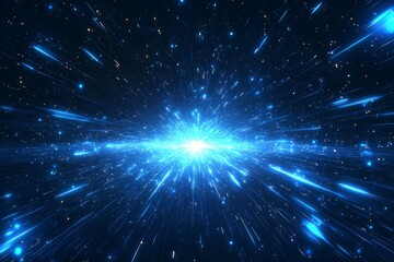 Poster - Exploration of cosmic phenomena through an ethereal blue light display in a vast space environment