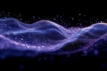 Aufkleber - Vibrant shimmering waves of light create an abstract landscape in shades of purple and blue